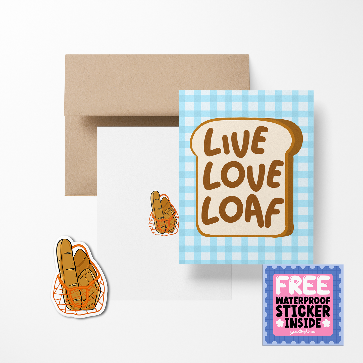 Live Love Loaf Cute Foodies Greeting Card with Stickers
