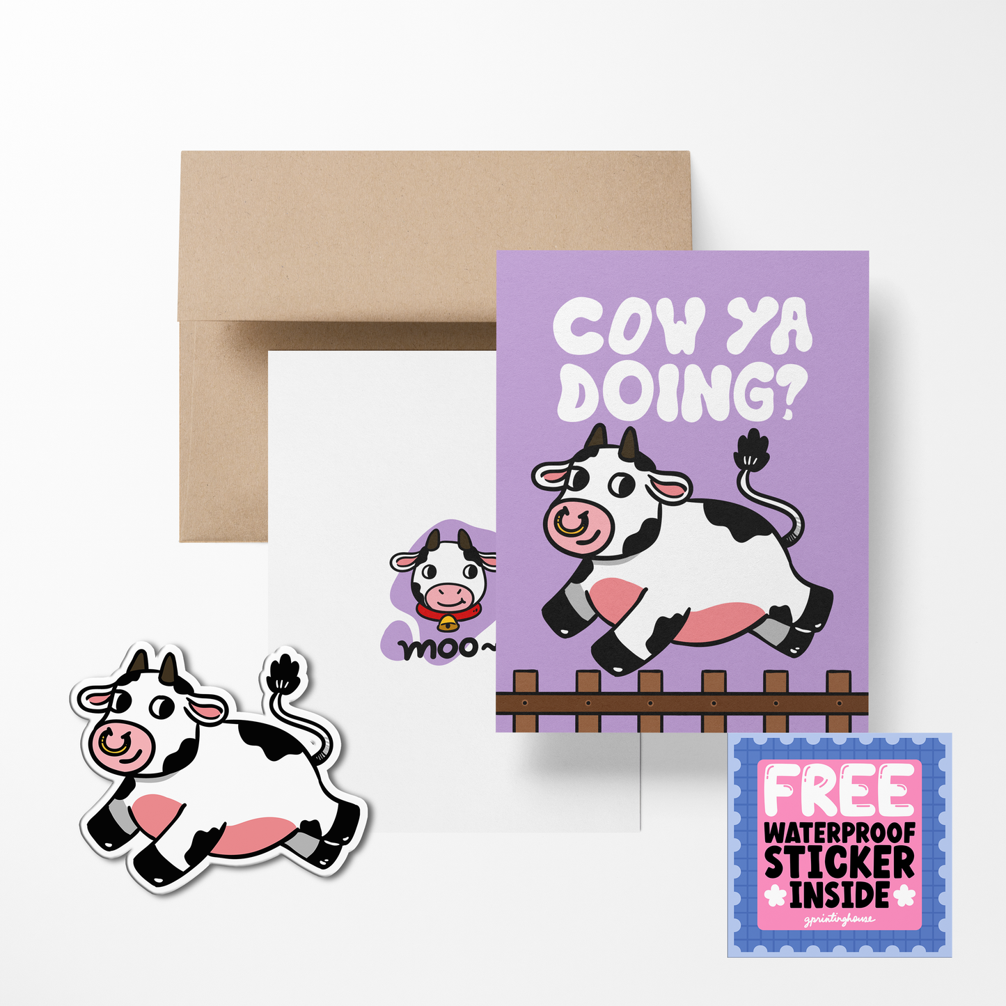 Cow Ya Doing Cute Greeting Card with Stickers