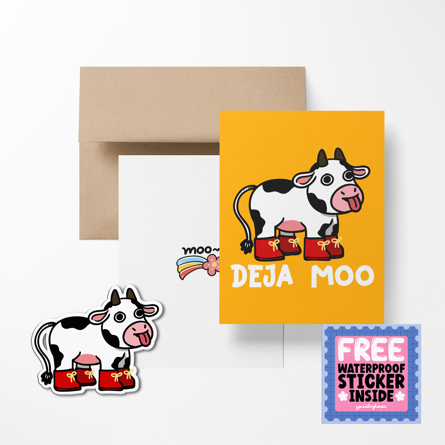 Deja Moo Cow Cute Greeting Card with Stickers