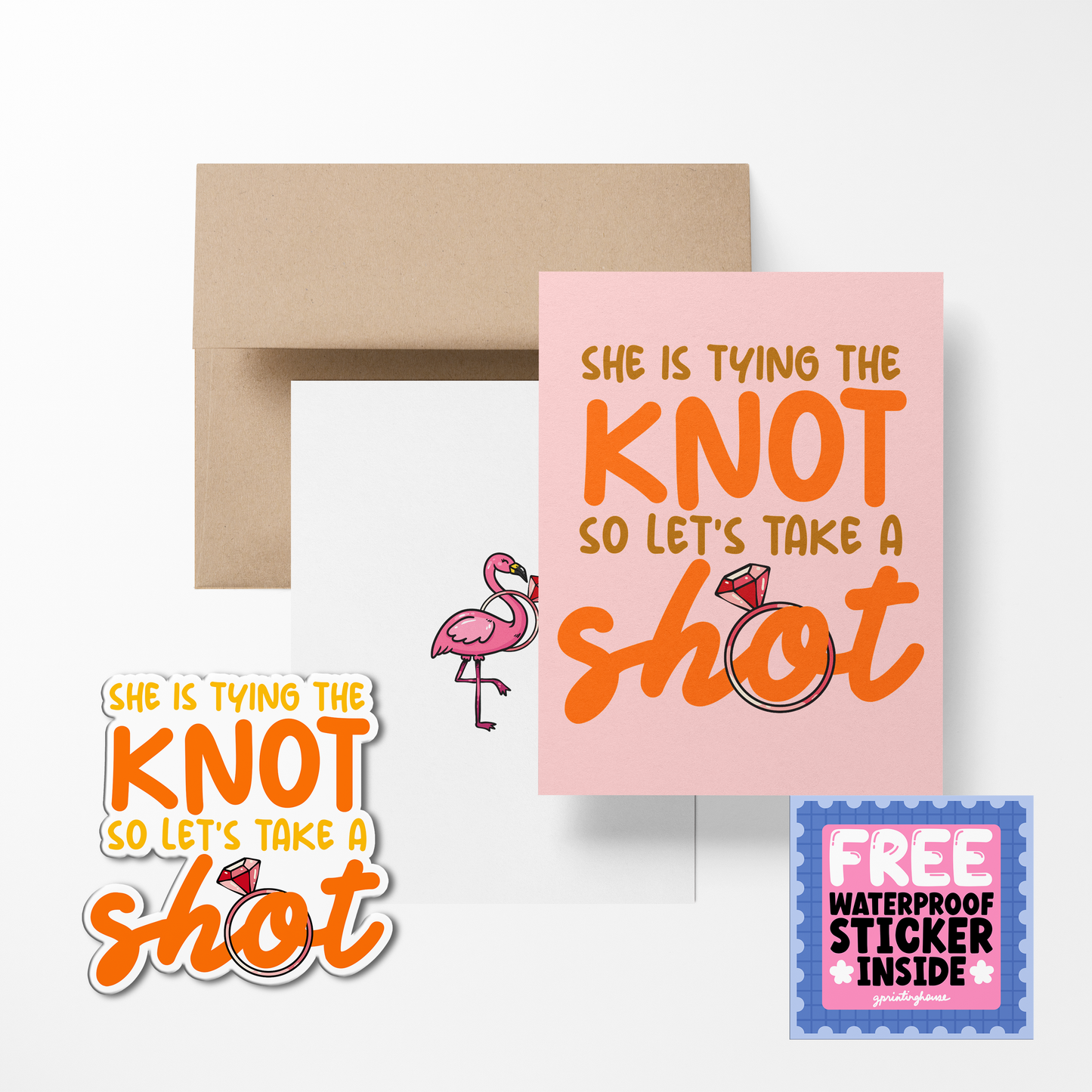She is trying the knot so let's take a shot Cute Wedding Greeting Card with Stickers