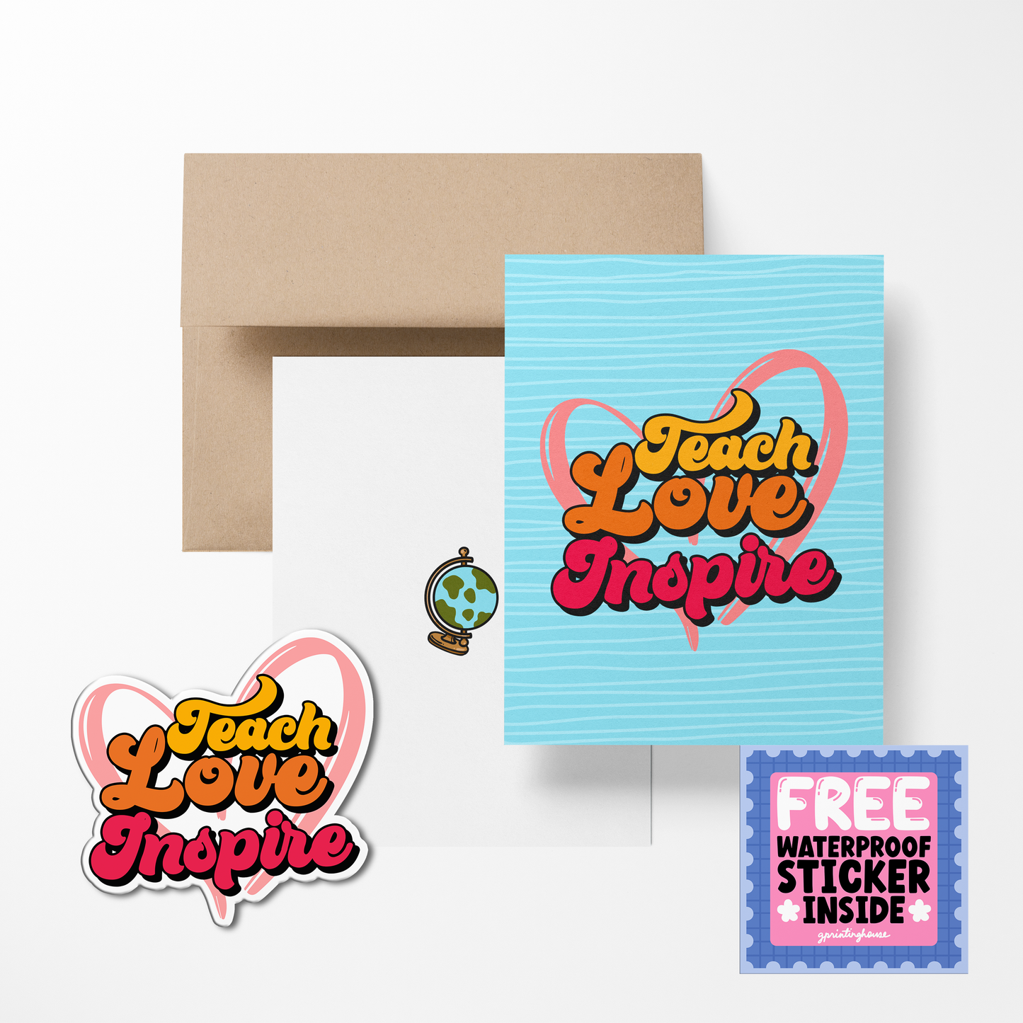 Teach Love Inspire Cute Wedding Greeting Card with Stickers