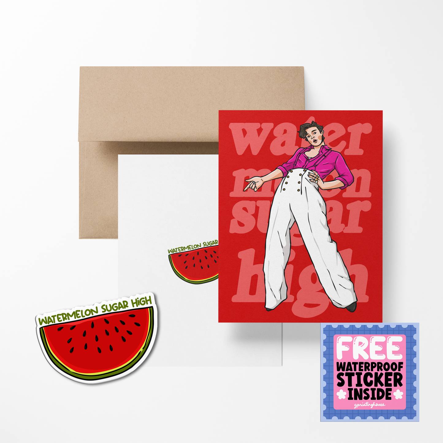 Watermelon Sugar High Cute Greeting Card with Stickers