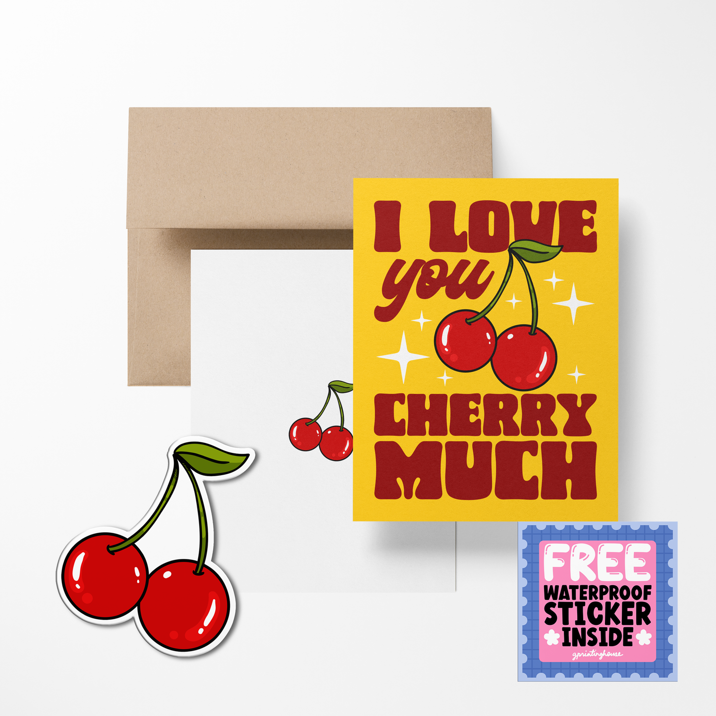 I love You Cherry Much Cute Love Greeting Card with Stickers