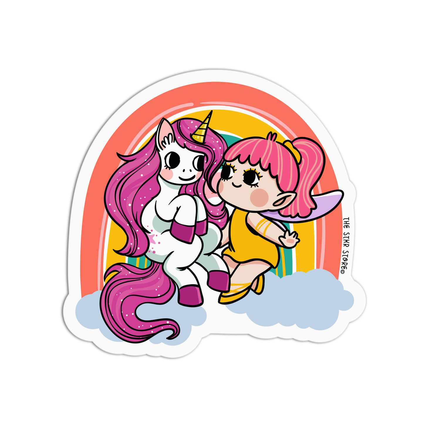 Golden Sunset Snuggle Unicorn Fairies Sticker