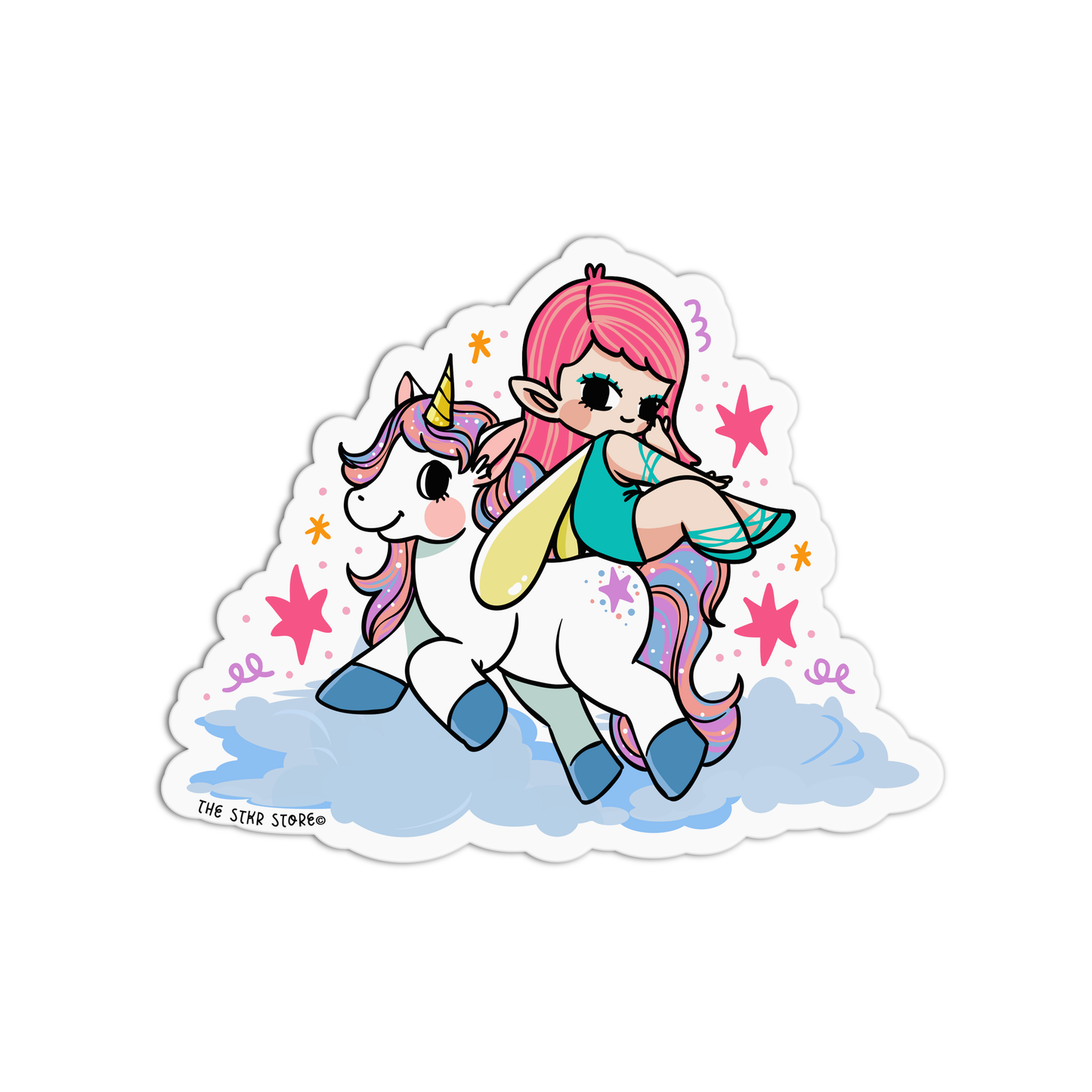 Pink Star Promenade Unicorn Fairies Sticker