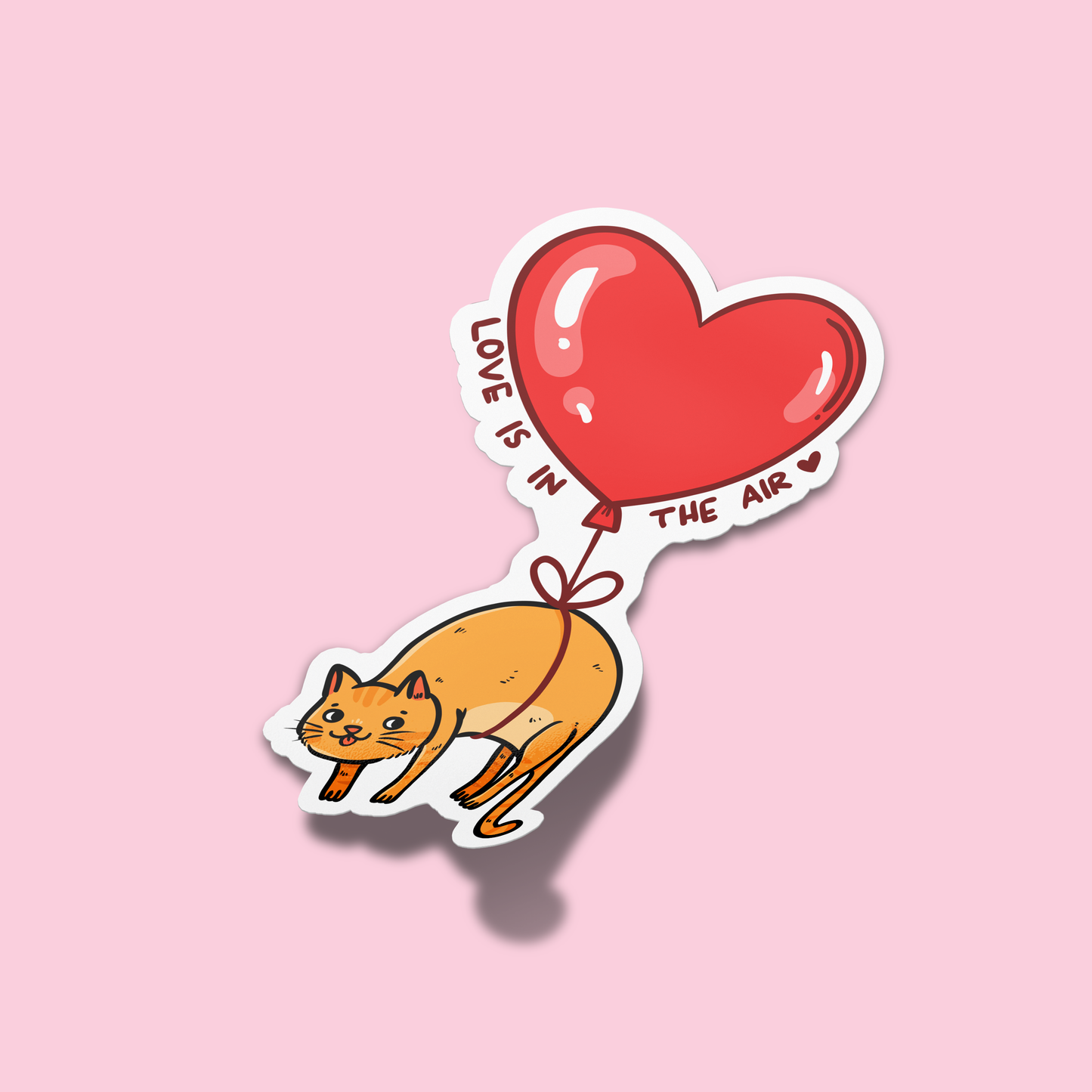 Love is in the air Cat tied to a balloon Valentine's Sticker