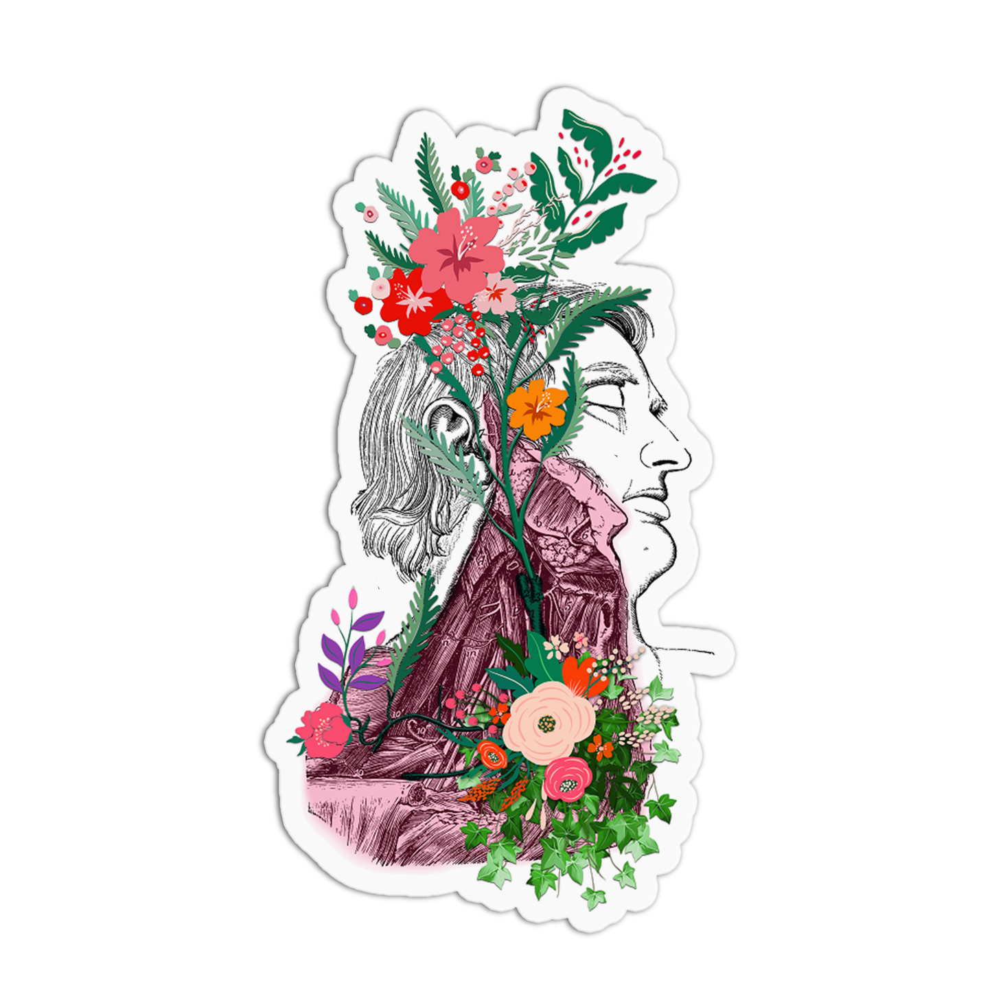 Larynx with Flowers Anatomy Sticker