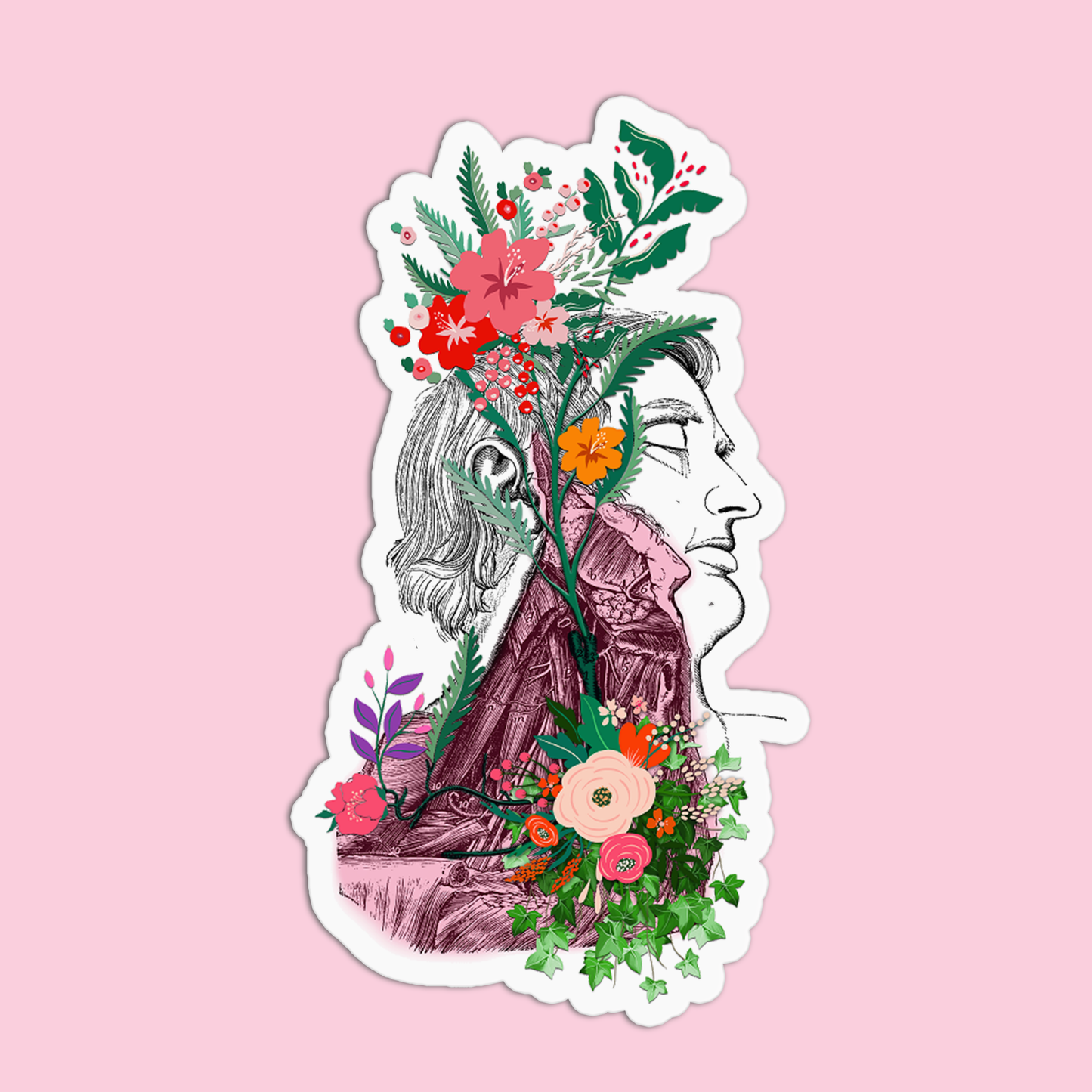 Larynx with Flowers Anatomy Sticker