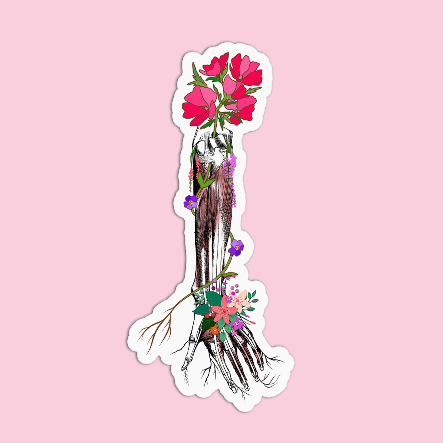 Hand with Flowers Anatomy Sticker
