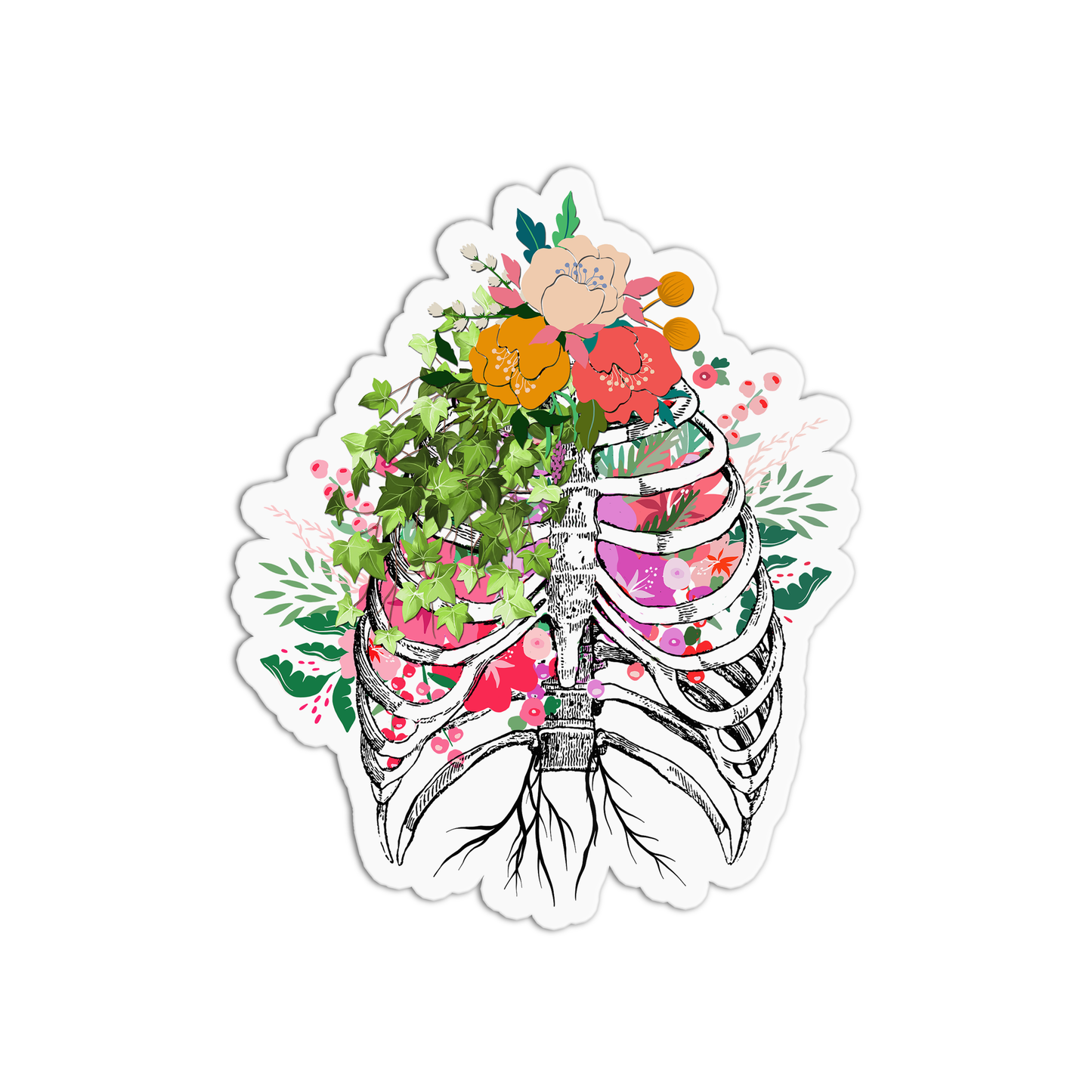 Ribs with Flowers Anatomy Sticker