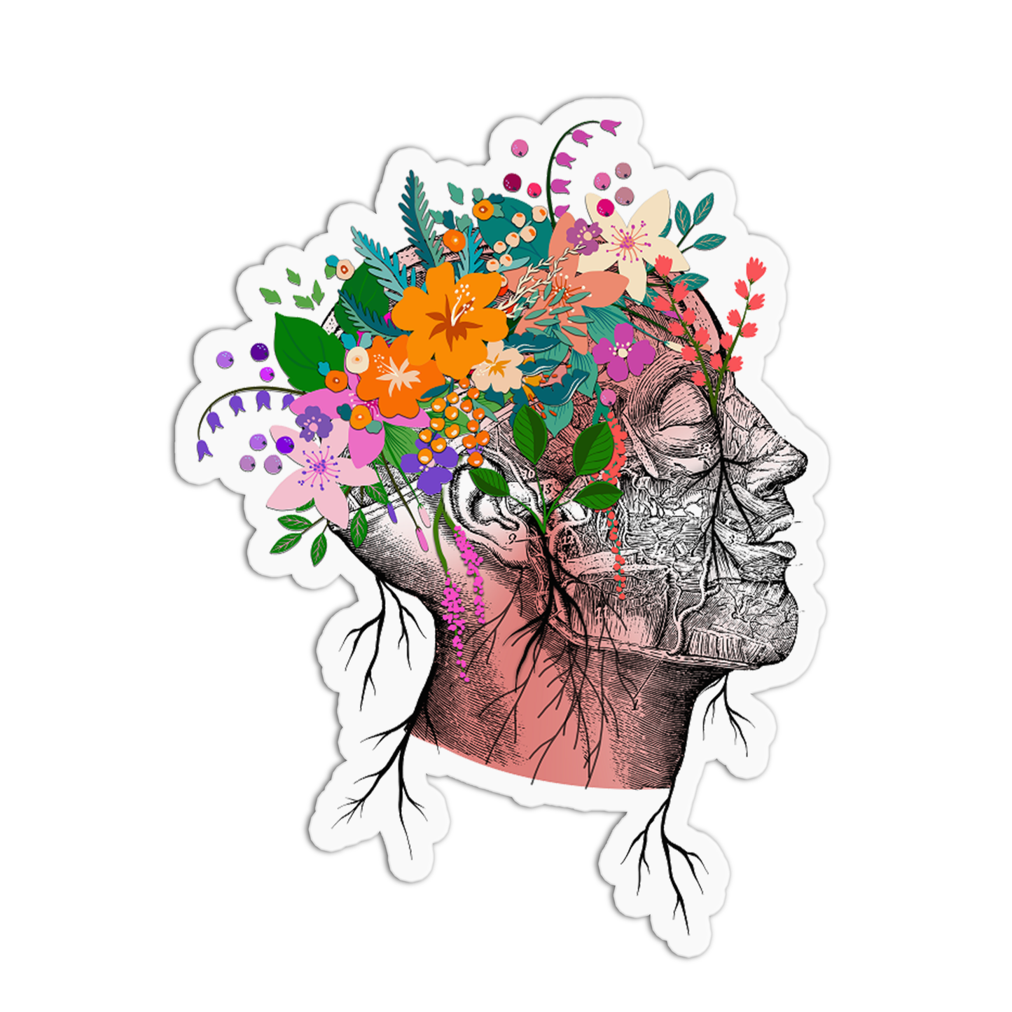 Head with Flowers Anatomy Sticker