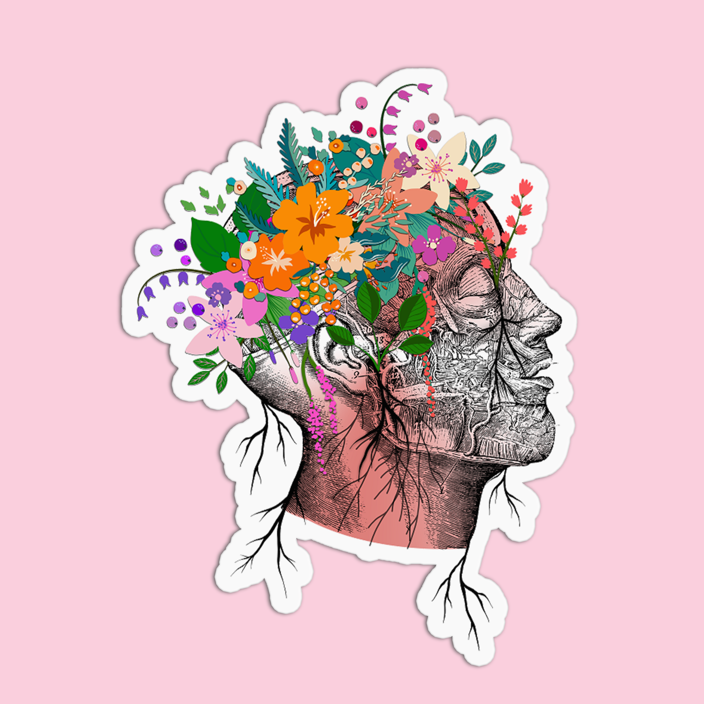 Head with Flowers Anatomy Sticker