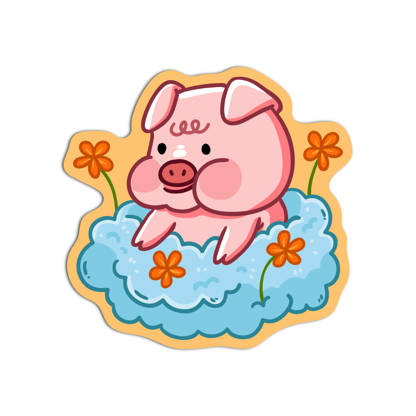 Cute Pig Sitting Rope Sticker