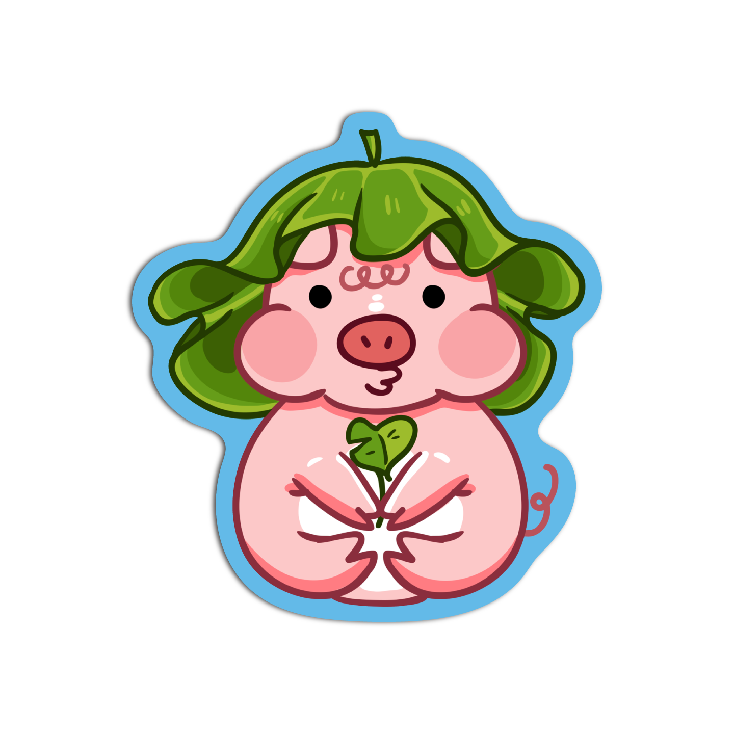 Cute Pig with a leaf Sticker