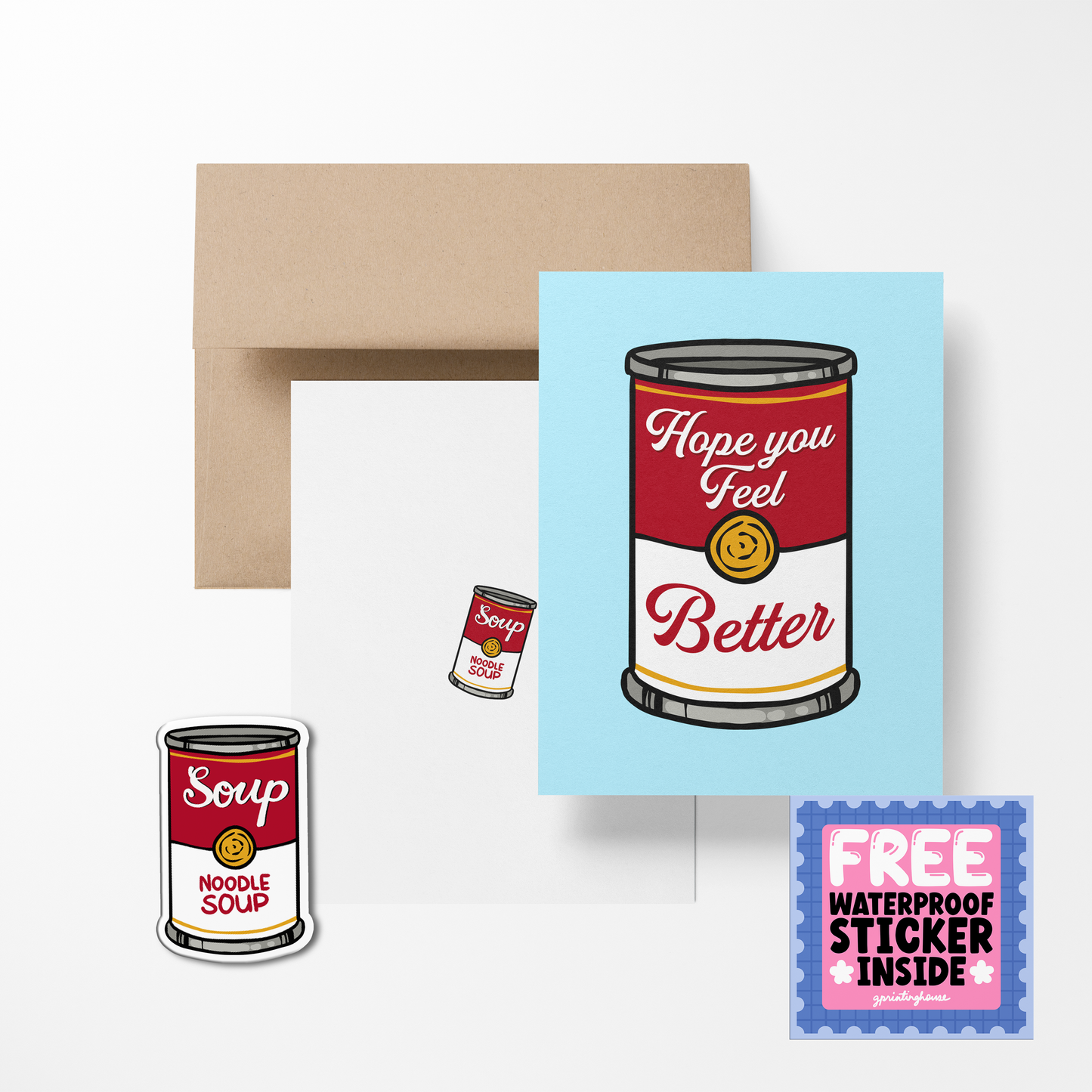 Hope You Feel Better Cute Foodies Greeting Card with Stickers