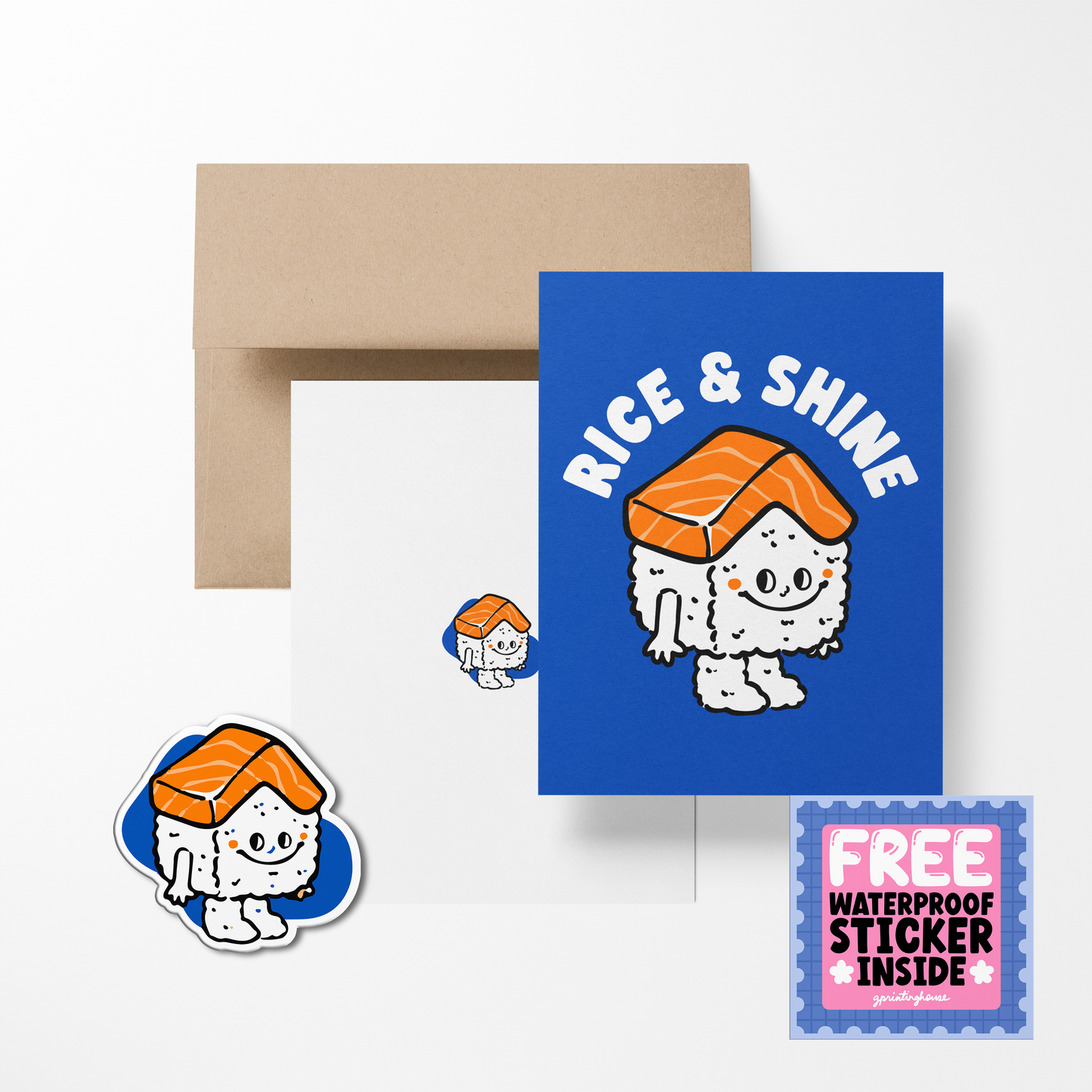 Rice and Shine Cute Foodies Greeting Card with Stickers