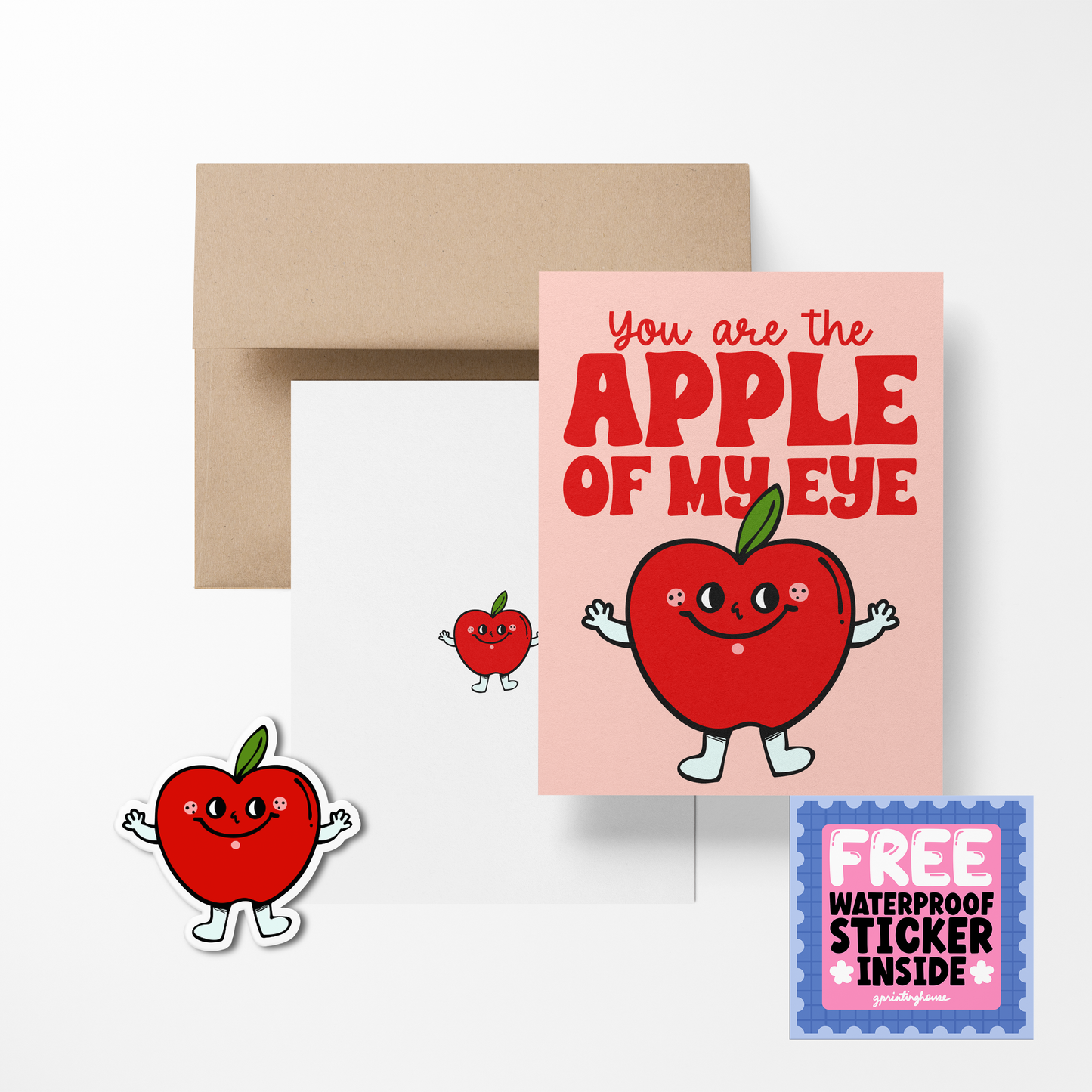 You Are The Apple of my Eye Cute Foodies Greeting Card with Stickers
