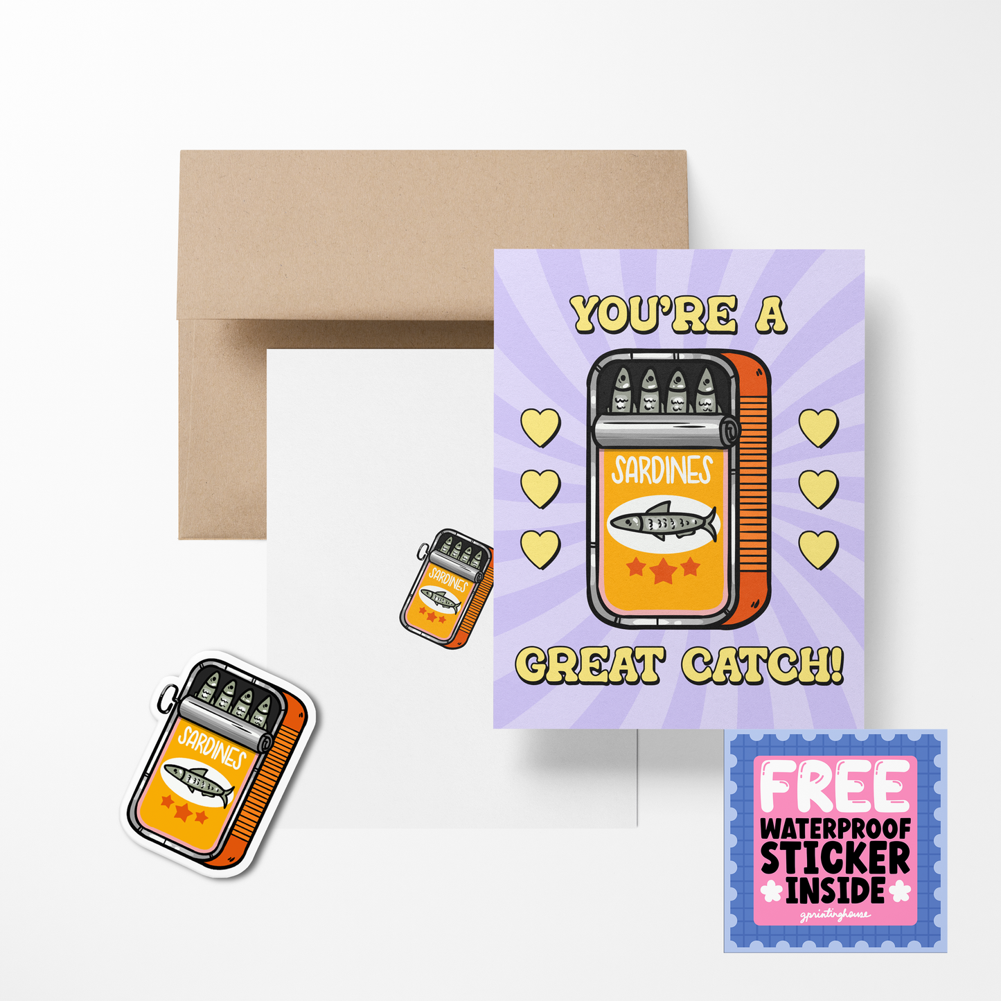 You're a Great Catch! Cute Foodies Greeting Card with Stickers