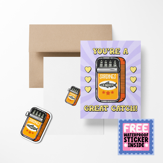 You're a Great Catch! Cute Foodies Greeting Card with Stickers