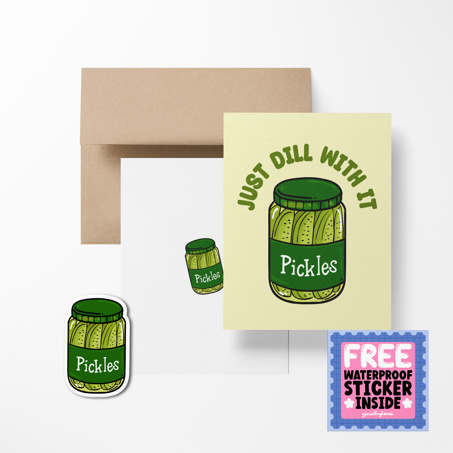 Just Dill With It  Cute Foodies Greeting Card with Stickers