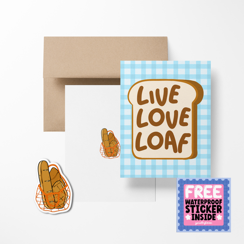 Live Love Loaf Cute Foodies Greeting Card with Stickers
