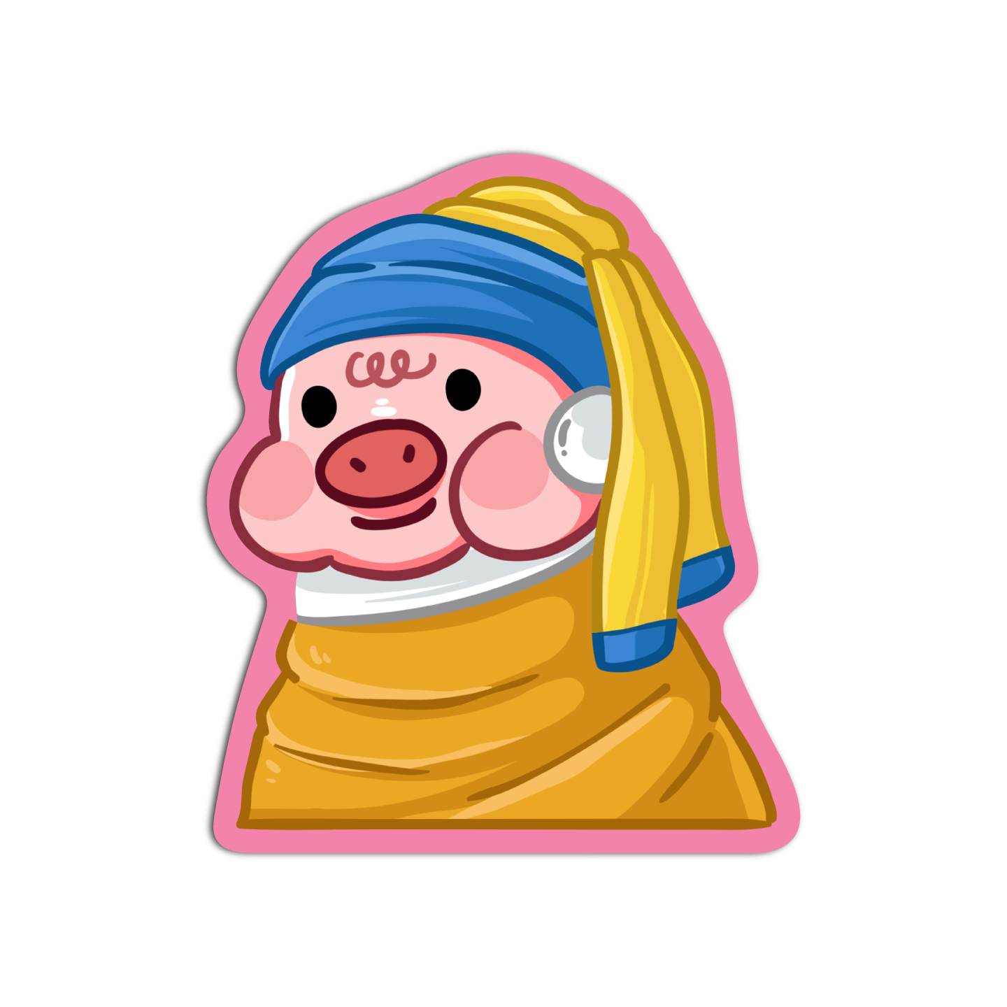 Cute Pig Girl with a Pearl Earring Sticker