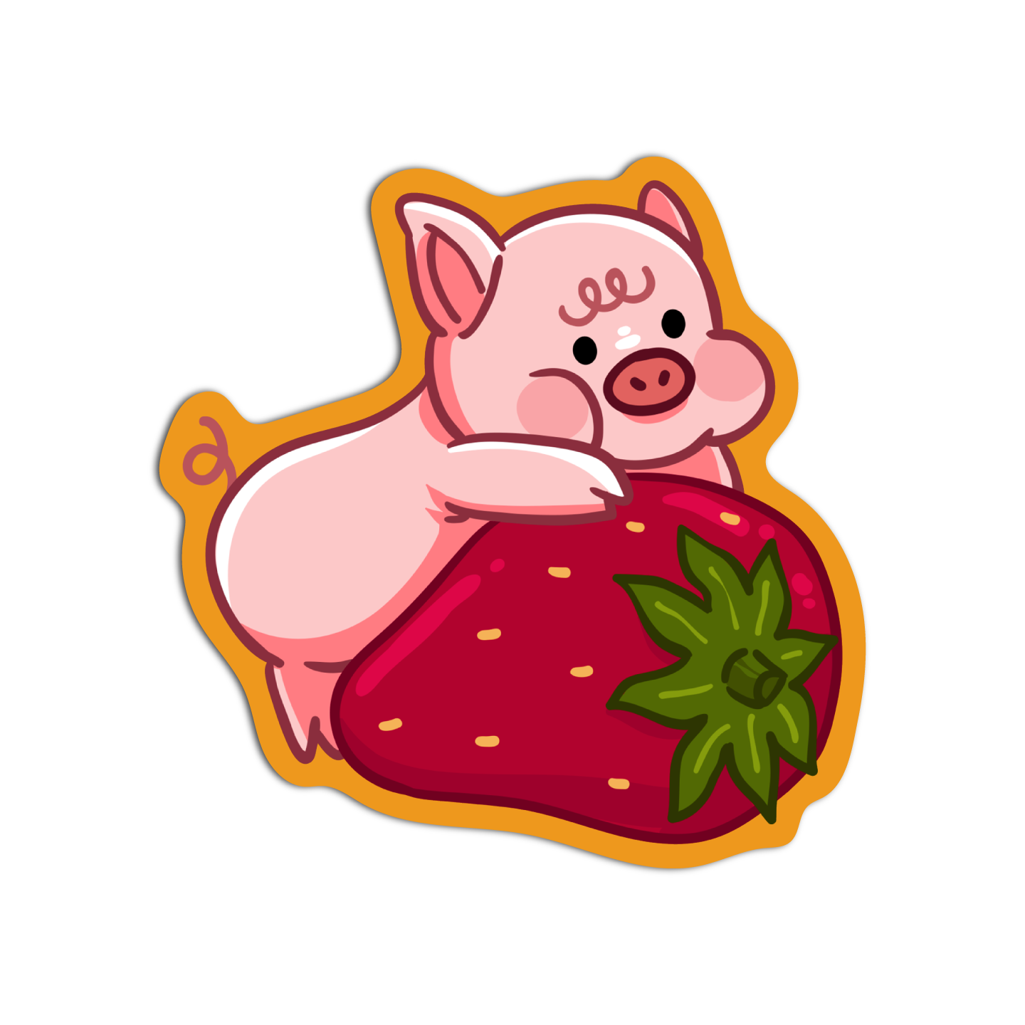 Cute Pig on a Strawberry Sticker