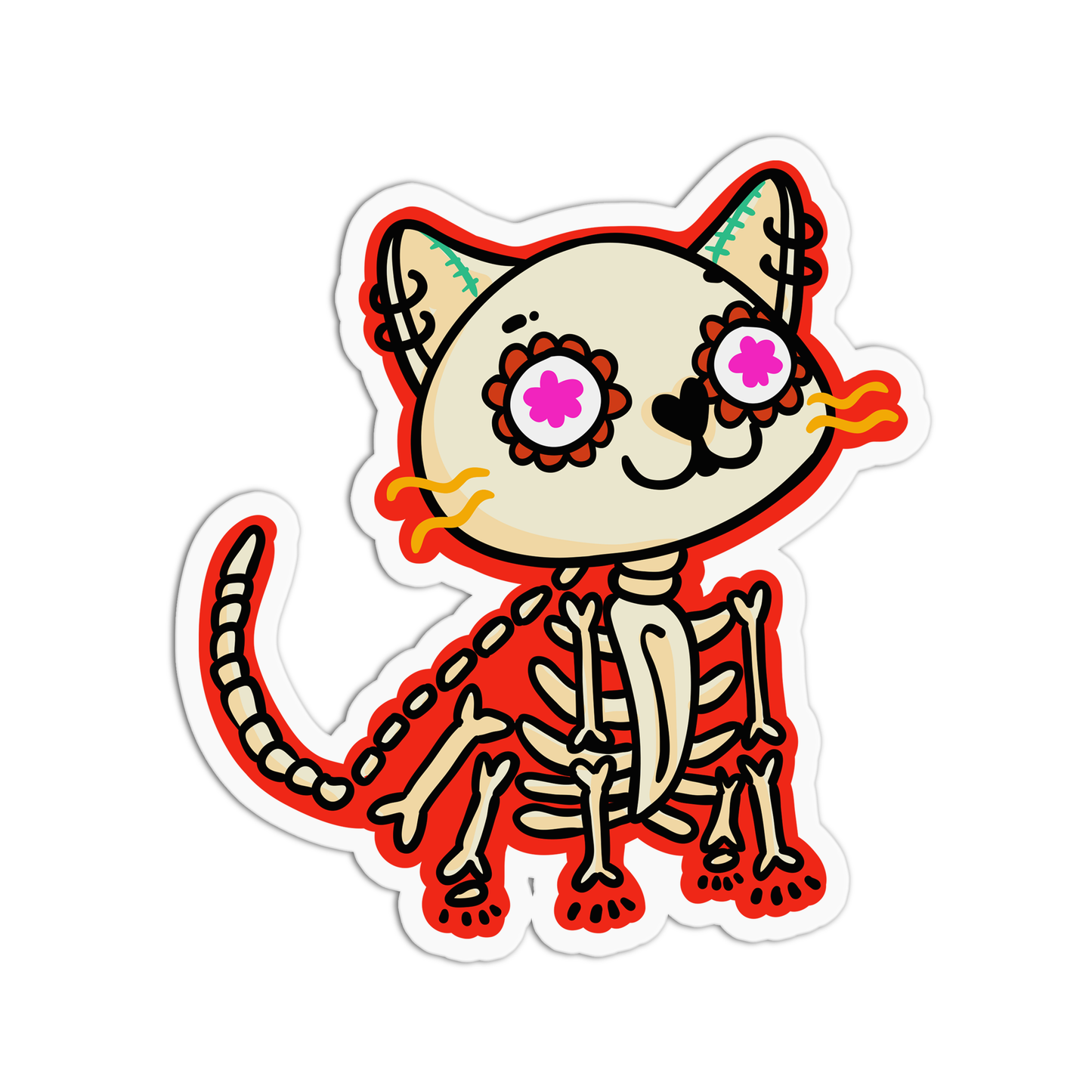 Skeleton Cat Day Of the Dead Halloween Sticker