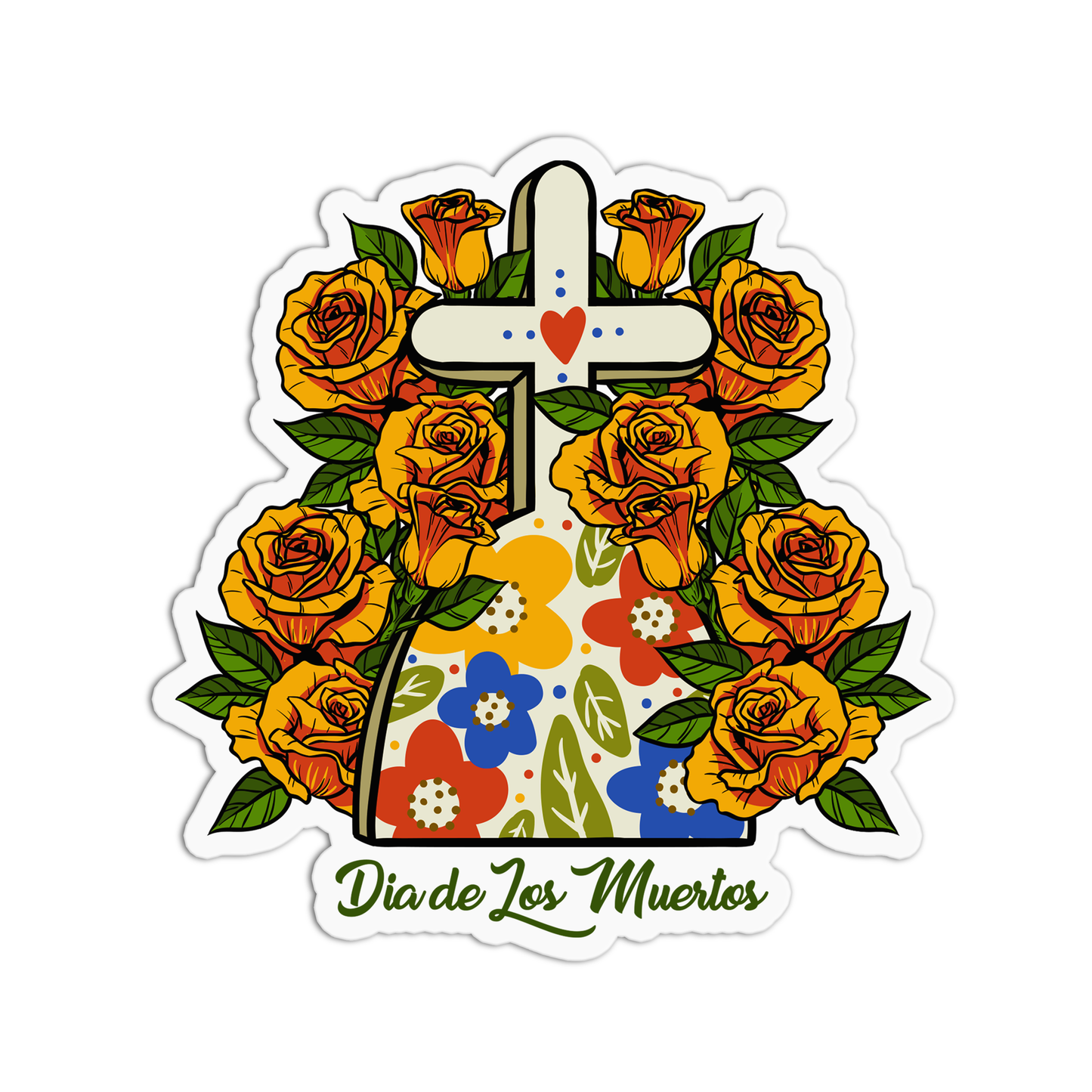 Dia de Los Muertos w/ Flowers Day Of the Dead Halloween Sticker