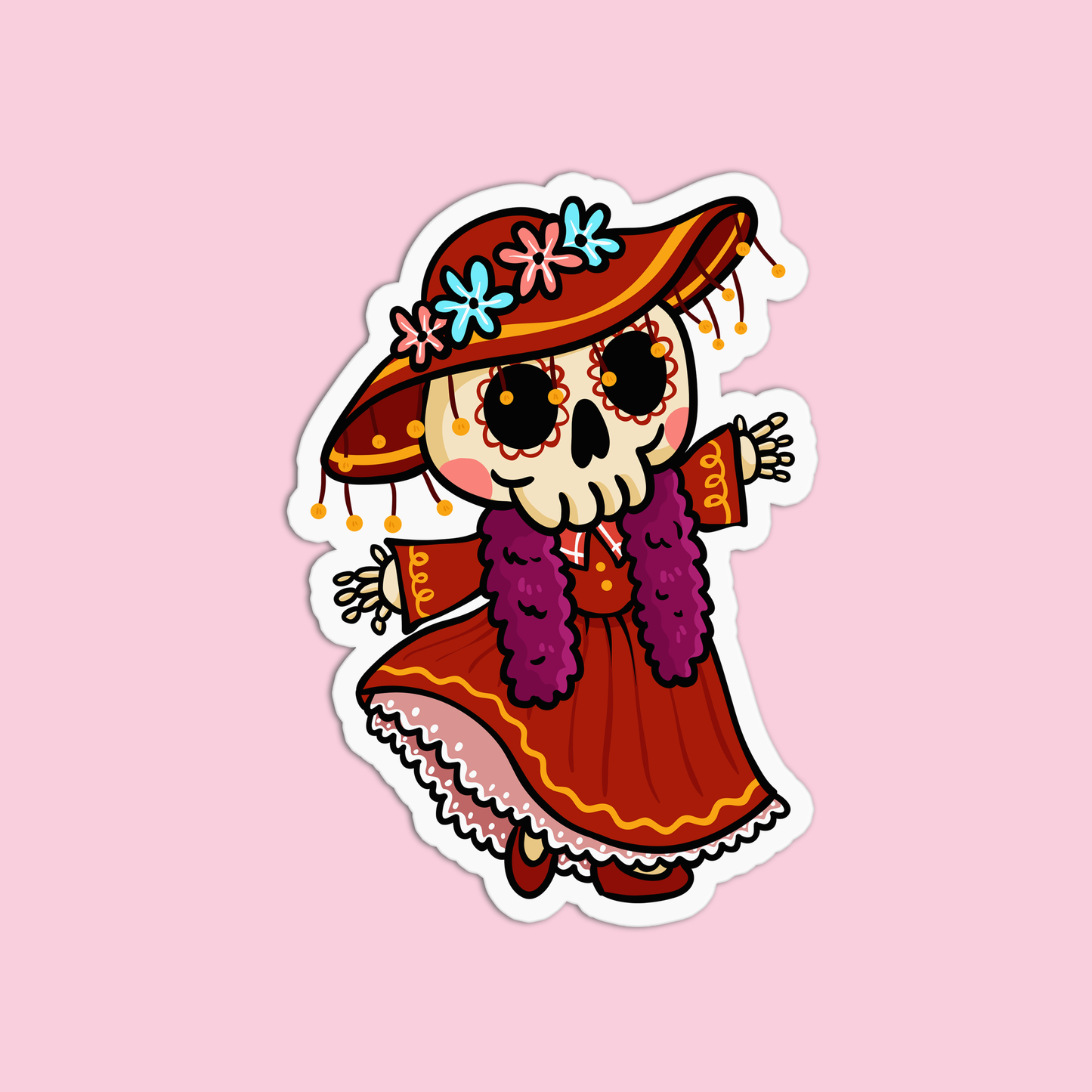 Mexican Skull Woman Day Of the Dead Halloween Sticker