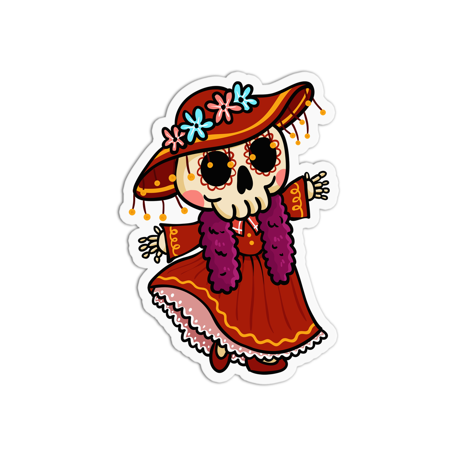 Mexican Skull Woman Day Of the Dead Halloween Sticker