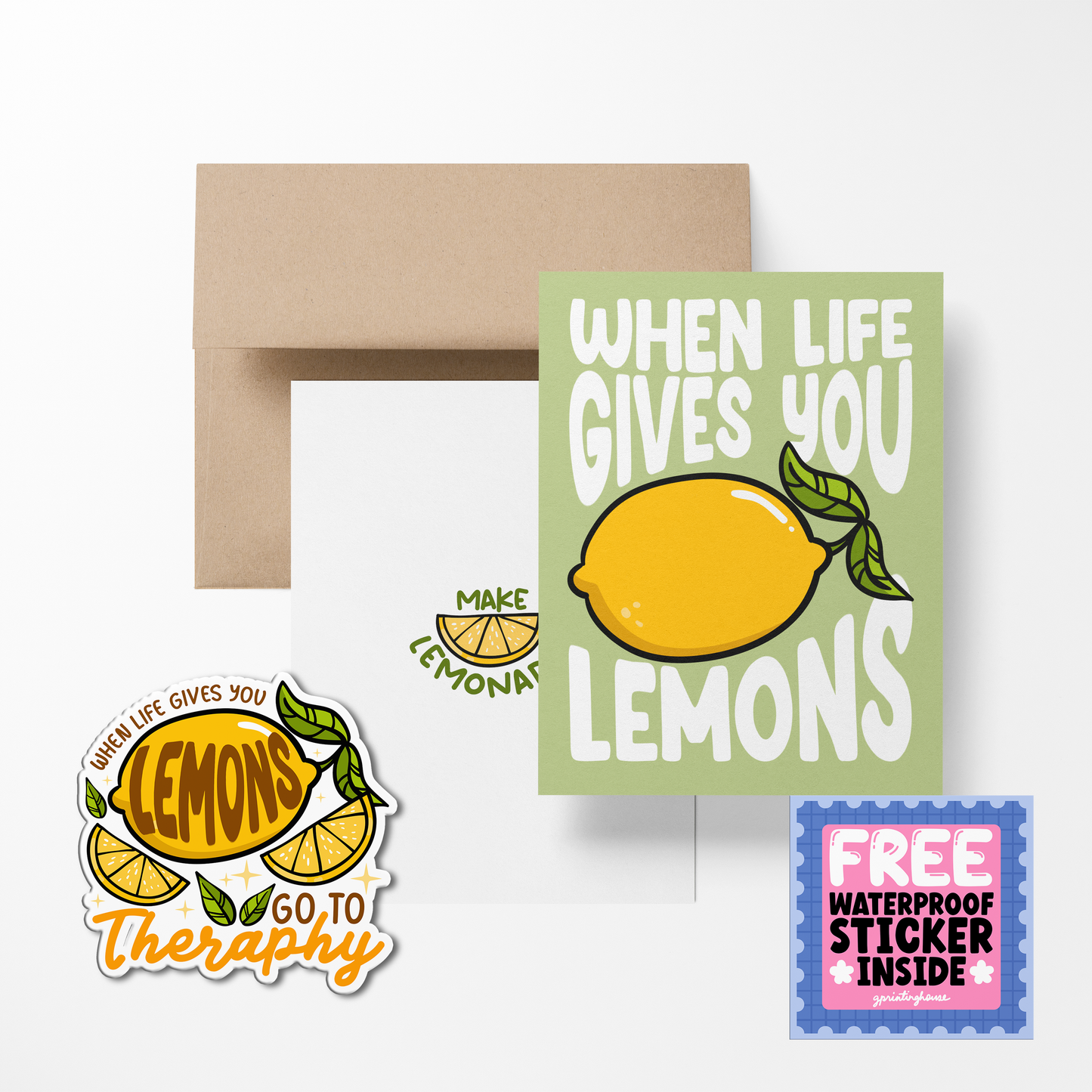 When Life Gives You Lemons Cute Greeting Card with Stickers