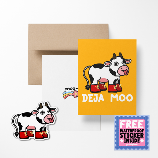 Deja Moo Cow Cute Greeting Card with Stickers