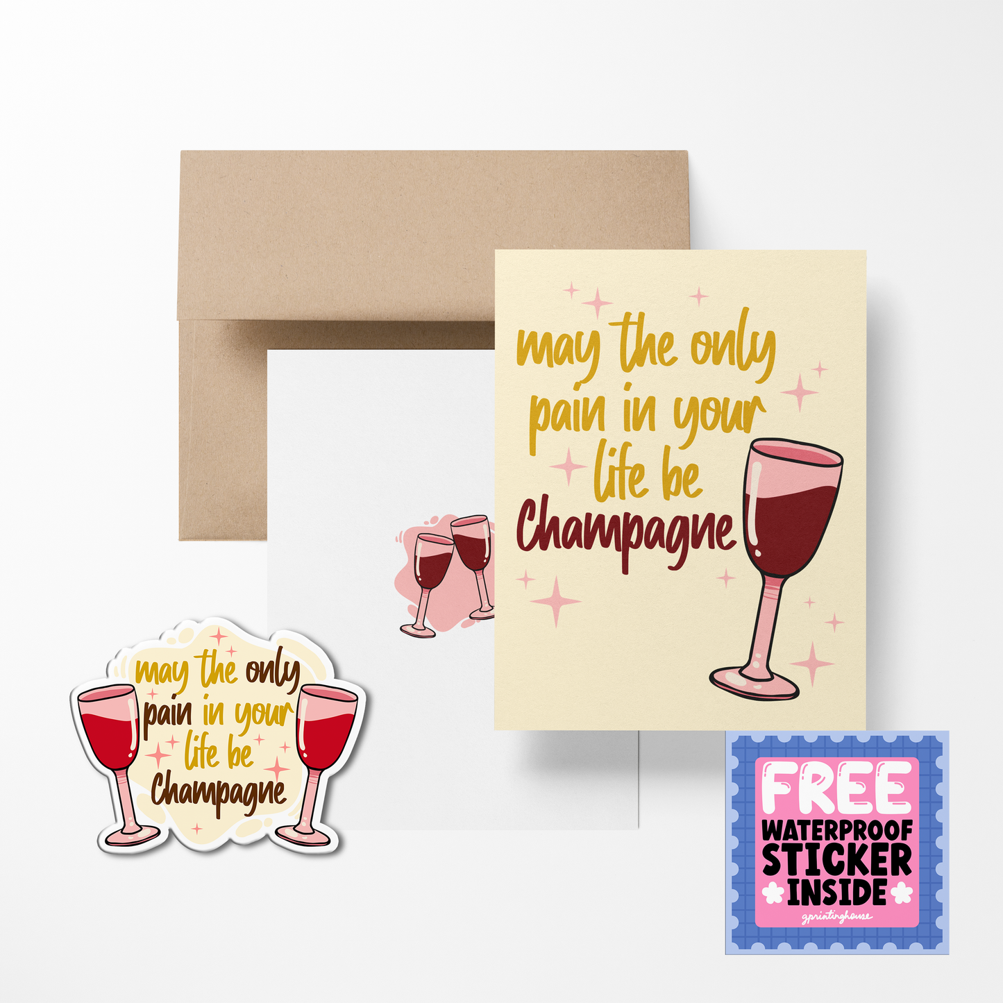 May the only pain in your life be Champagne Cute Wedding Greeting Card with Stickers