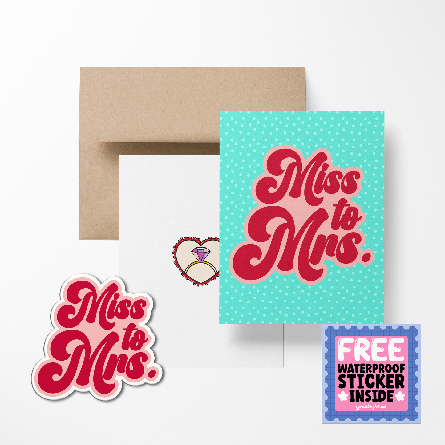 Miss to Mrs. Cute Wedding Greeting Card with Stickers