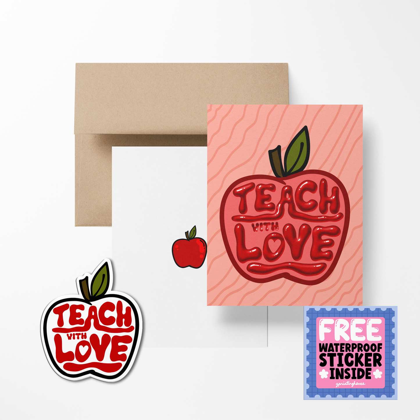 Teach with Love Cute Teacher Greeting Card with Stickers