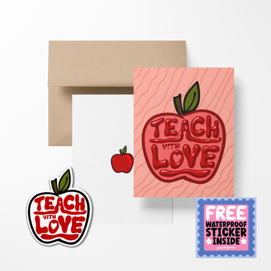 Teach with Love Cute Teacher Greeting Card with Stickers