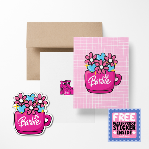 Barbie Cup Cute Barbie Greeting Card with Stickers