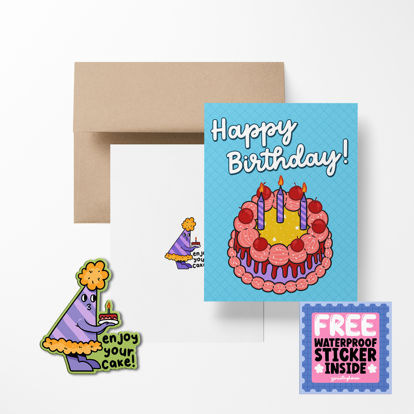 Happy Birthday Cake Birthday Greeting Card with Stickers