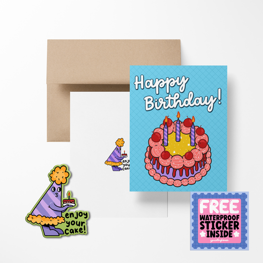 Happy Birthday Cake Birthday Greeting Card with Stickers