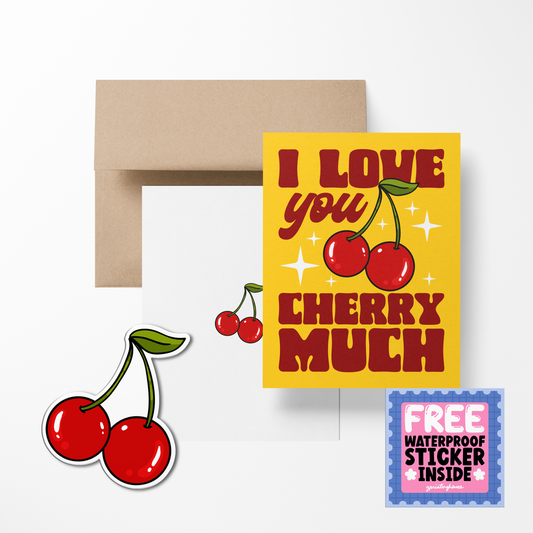 I love You Cherry Much Cute Love Greeting Card with Stickers