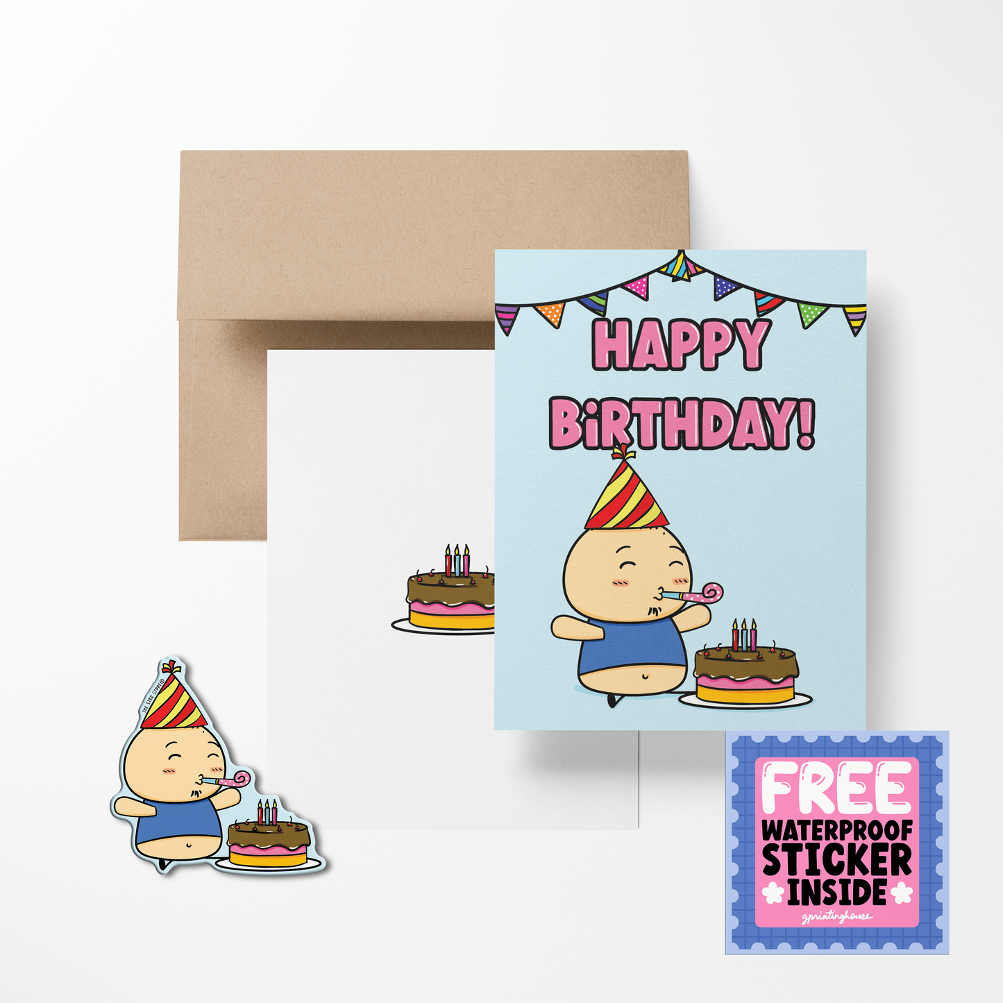 Happy Birthday with Cake Potato Greeting Card with Stickers
