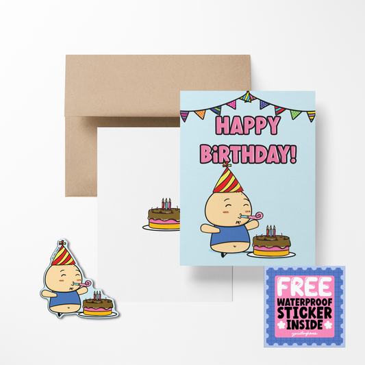 Happy Birthday with Cake Potato Greeting Card with Stickers