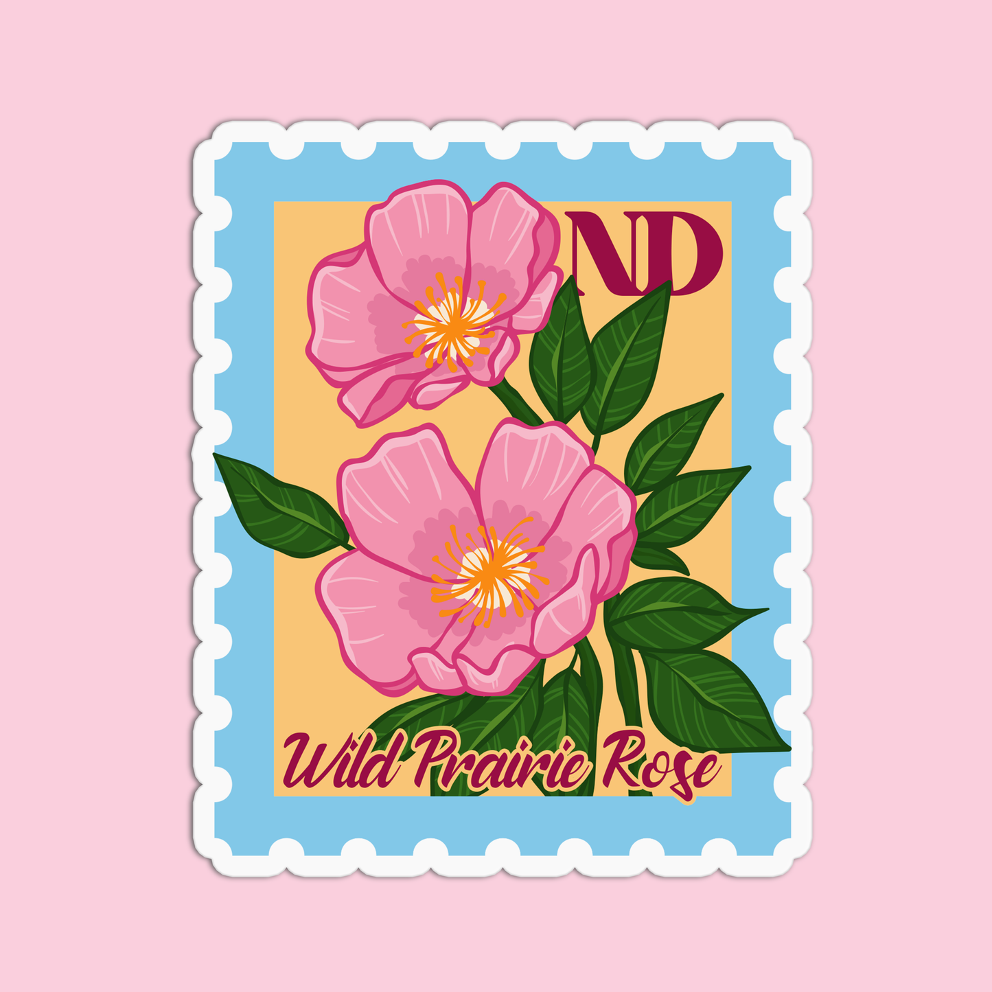 North Dakota Wild Prairie Rose State Flower Stickers