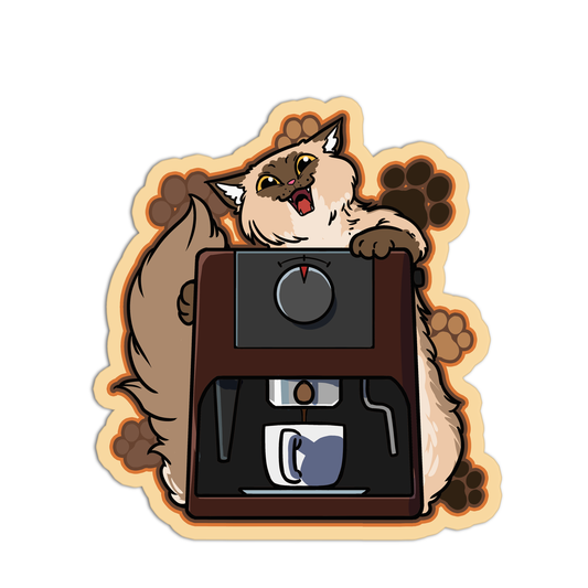 Cat Making Coffee Sticker