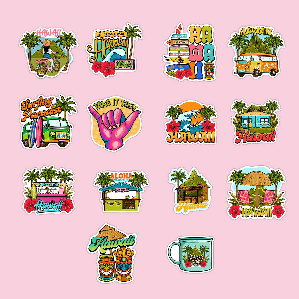 Hawaii Sticker Female Hawaii Collection Sticker Pack – GirlsPrintingHouse