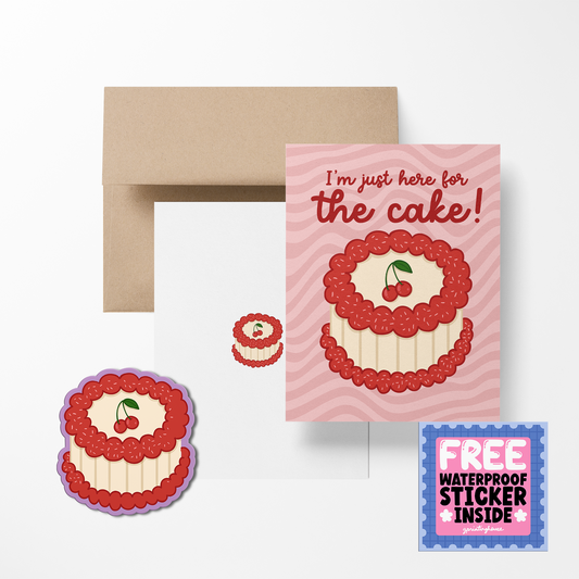 I'm just here for the cake! Birthday Greeting Card with Stickers