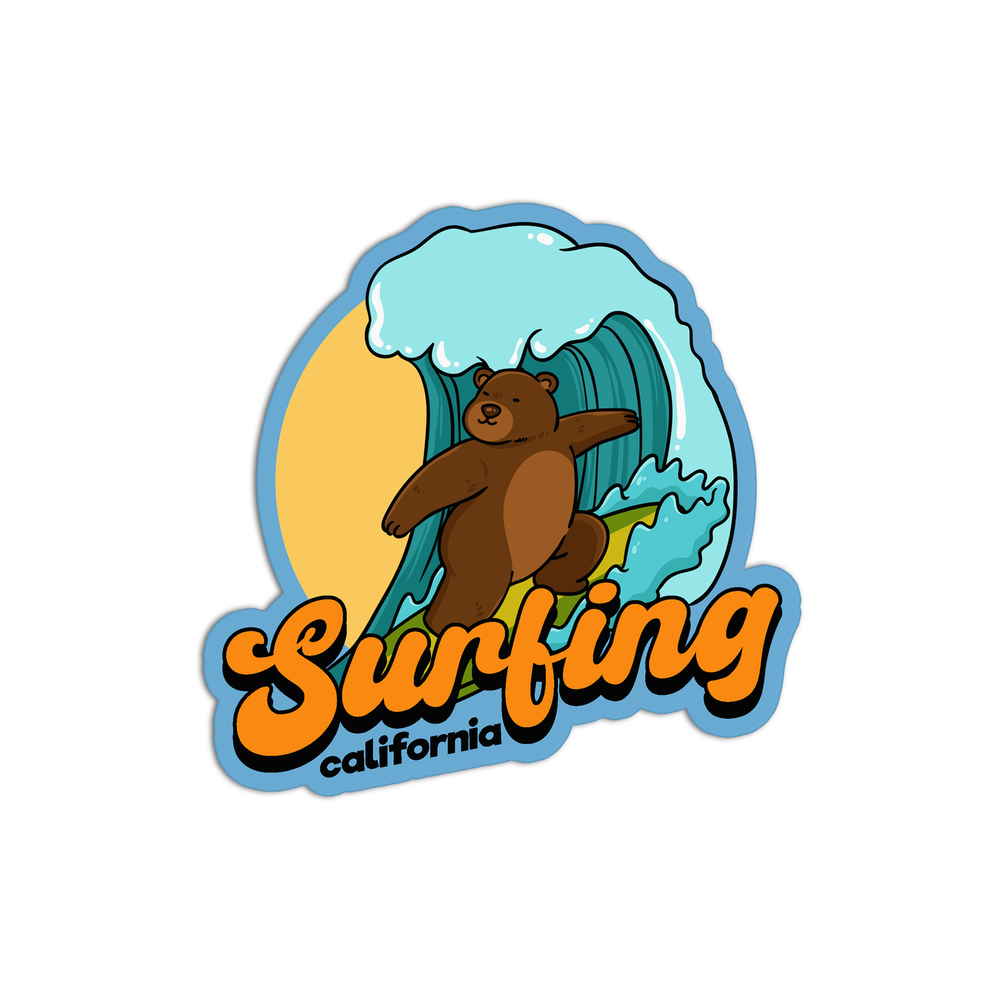 Surfing Bear California Sticker