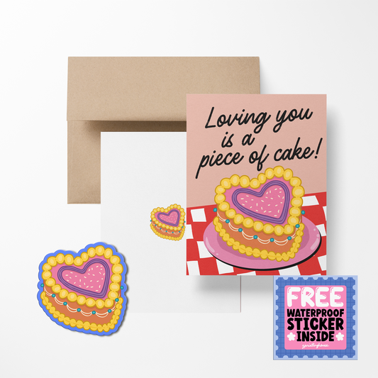 Loving you is a piece of cake! Greeting Card with Stickers