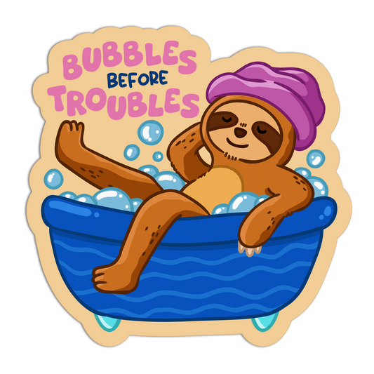 Bubbles Before Troubles Sloth Sticker